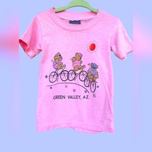 VINTAGE RETRO 1987 PINK GIRLS TEDDY BEAR T SHIRT GREEN VALLEY ARIZONA SIZE XSMAL